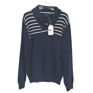 NWT Regatta Men's XL Navy Striped Shawl Collar Sweater Toggle Button Coastal